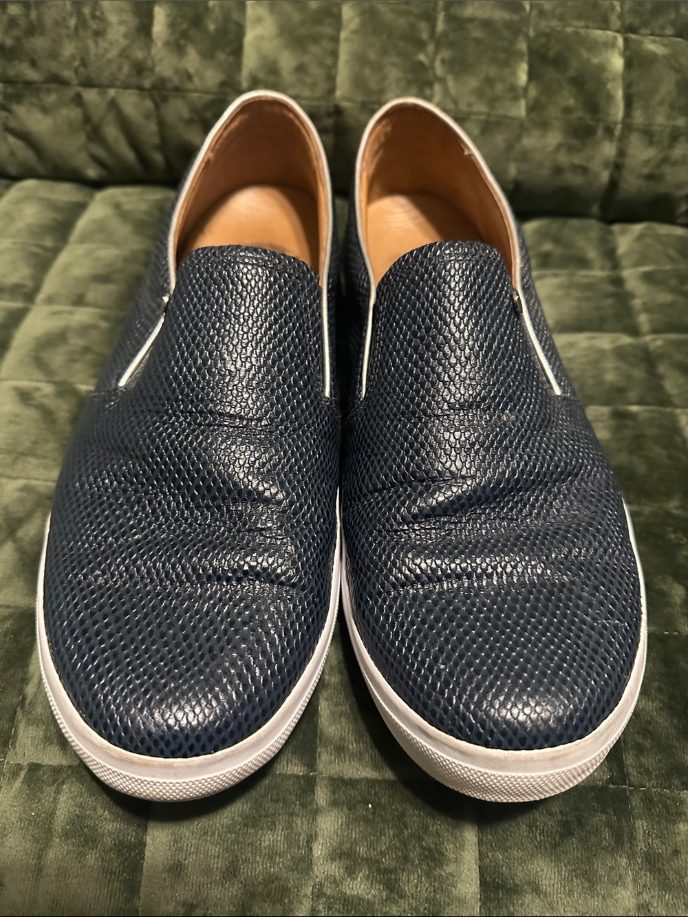 Driver Club USA Navy Textured Slip-On Loafers with White Soles
